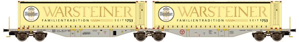 Kato HobbyTrain Lemke 58959 - Container Wagon Sggmrss 90 AAE with x2 Warsteiner Containers